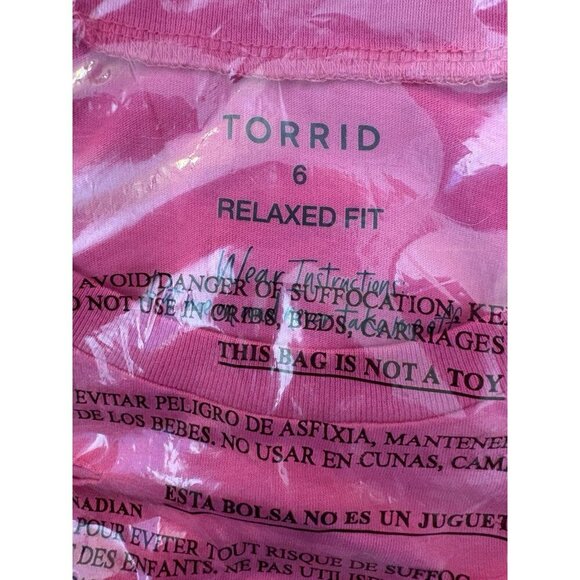 Torrid +6 Pink Crew Neck Distressed Camo Text Perfect Is Boring Short Sleeve Tee - Picture 6 of 6